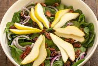 Delightful Spinach Salad with Candied Pecans, Pears and Cranberries