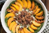Summer Spinach Salad with Grilled Peaches & Crumbled Blue Cheese