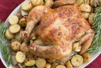 Herb-Crusted Roast Chicken with Tangy Dijon Potatoes