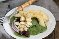 Jeweled Pear and Blue Cheese Spinach Salad