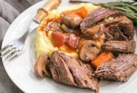 Red Wine Braised Pot Roast with Savory Mushrooms and Ripe Tomatoes
