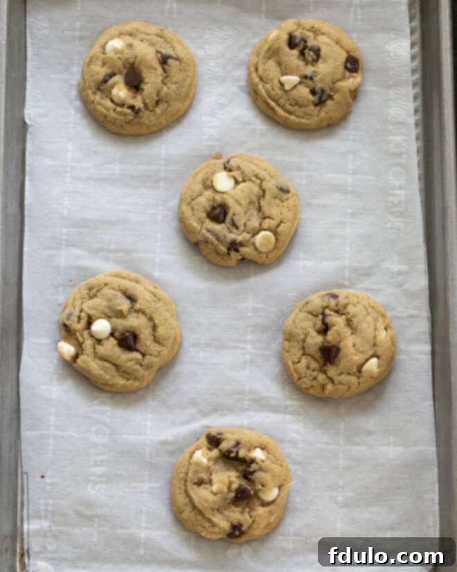 Freshly baked soft chocolate chip cookies cooling on a wire rack, with a golden-brown finish.