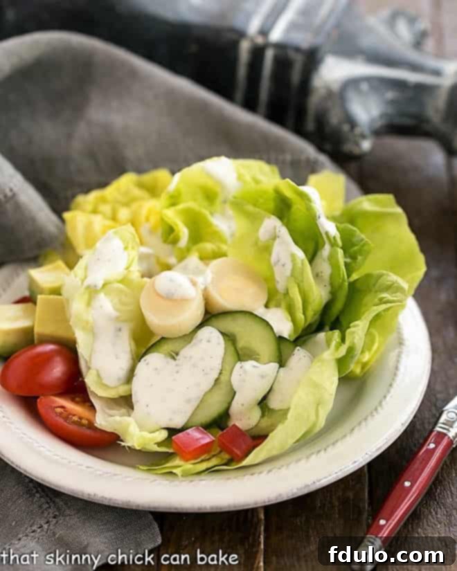 The Ultimate Ranch Dressing on a round white salad plate.