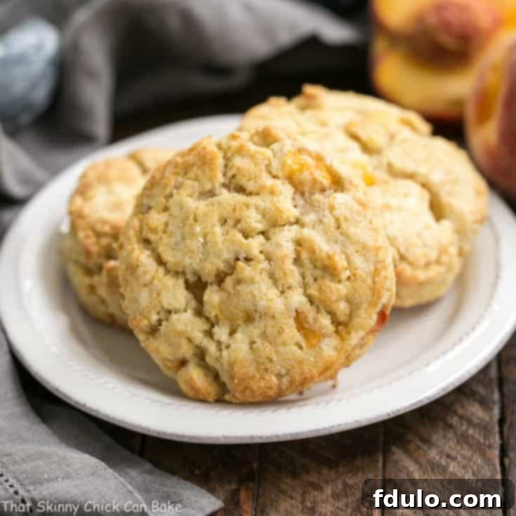 Brown Butter Peach Scones | Tender, cream scones with brown butter and loads of fresh peach chunks