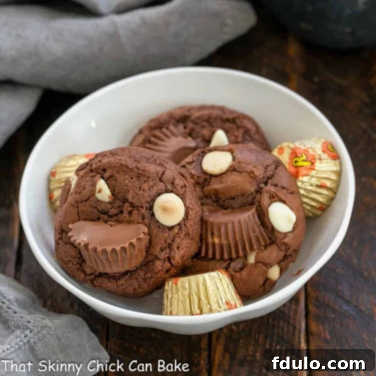 Moose Tracks Cookies in a white ceramic bowl.