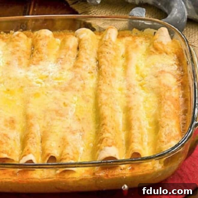 Cheesy Chicken Enchiladas in a Pyrex casserole dish.