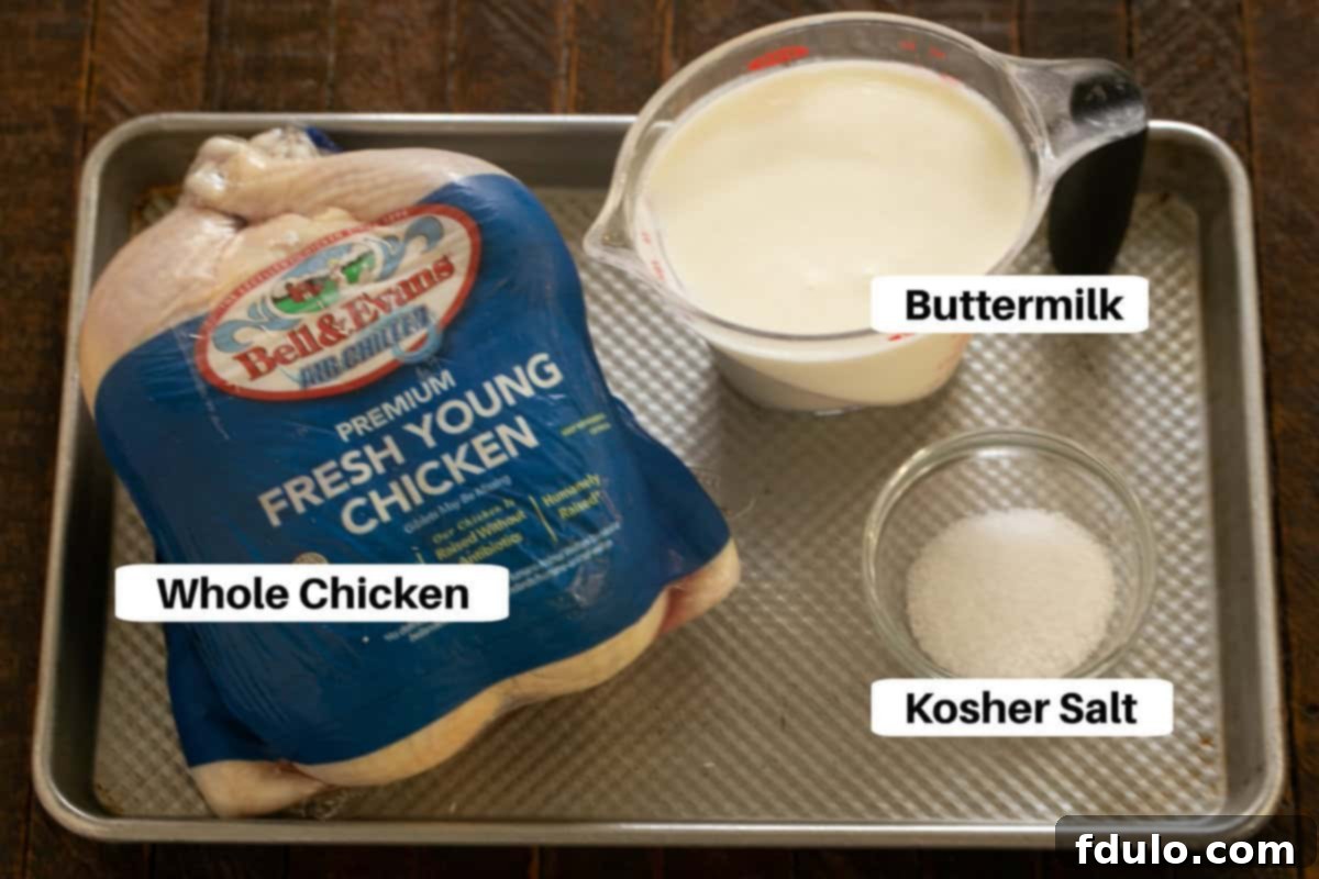 Buttermilk Chicken Ingredients with labels on a metal sheetpan.