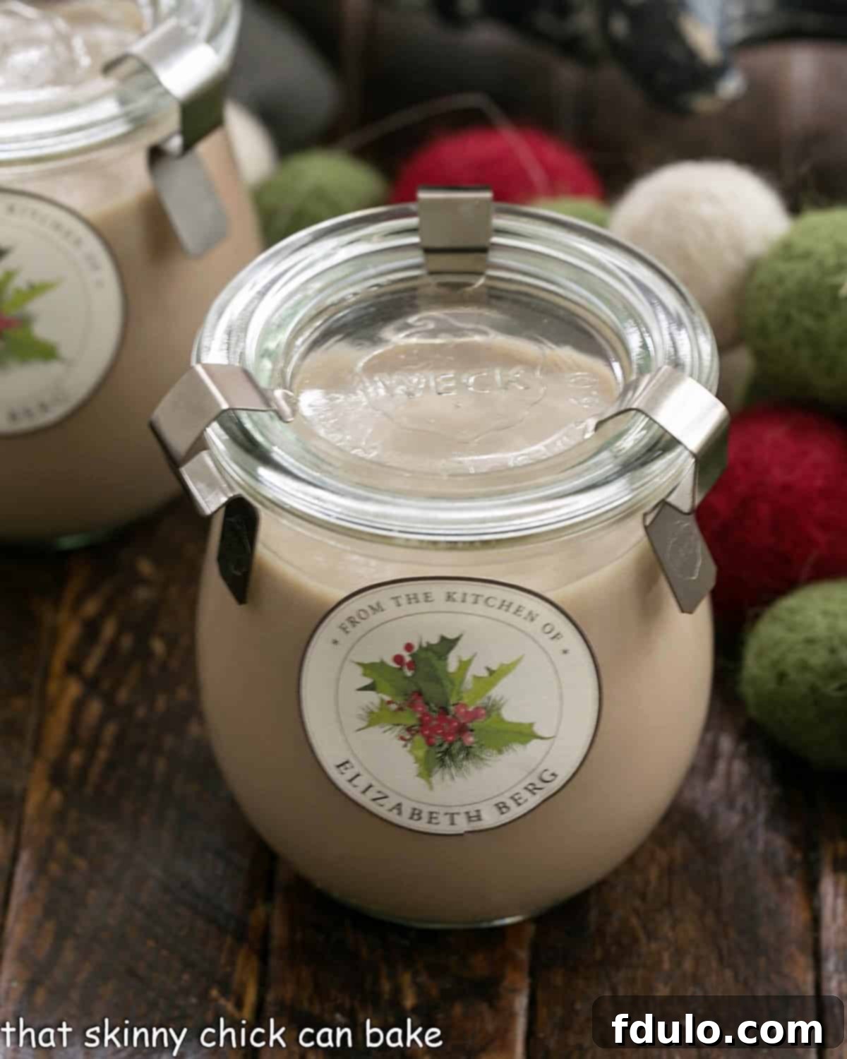 Bailey's Irish cream recipe in a jar with a holiday label, perfectly packaged for gifting.