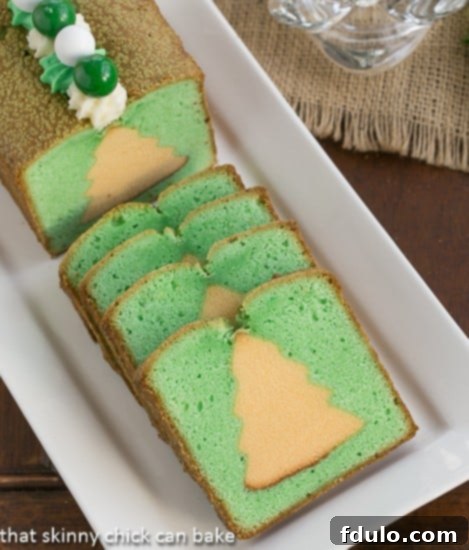 Holiday Cream Cheese Pound Cake - with a Christmas tree surprise in every slice! Holiday Cream Cheese Pound Cake with cream cheese frosting