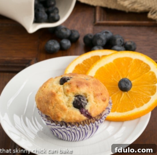 A cluster of Blueberry Orange Muffins artfully arranged with fresh orange slices, highlighting their vibrant appeal.