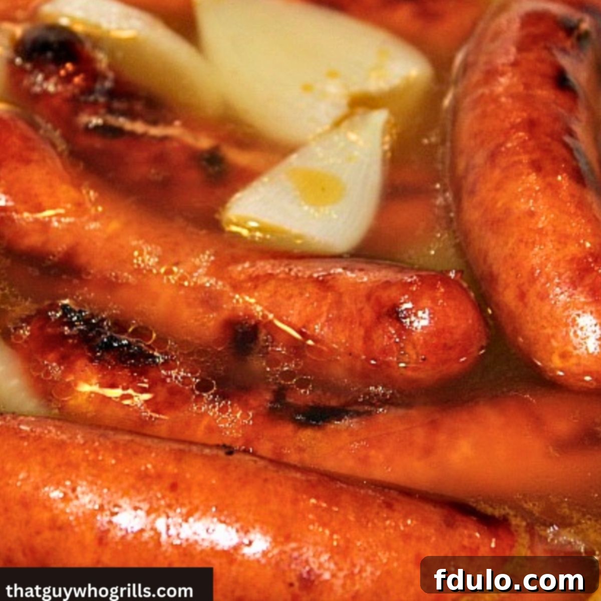 Grilled Bratwurst in onion and chicken broth