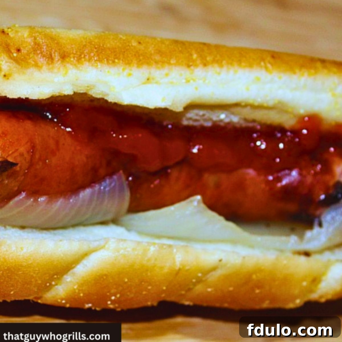 Grilled Bratwurst served in hoagie bun