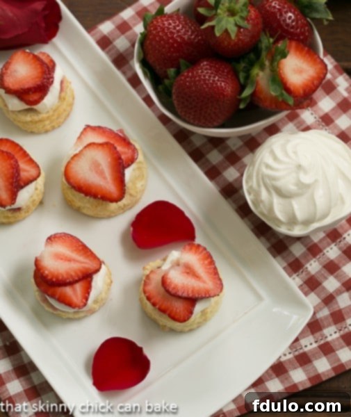 Overhead view of Strawberry Shortcakes on a white tray