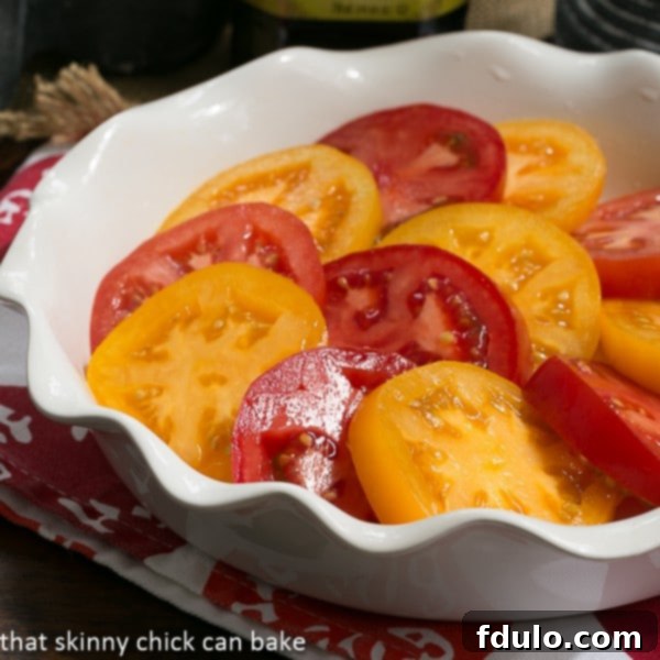 Tomato Provençal Tian in a baking dish, showcasing vibrant colors