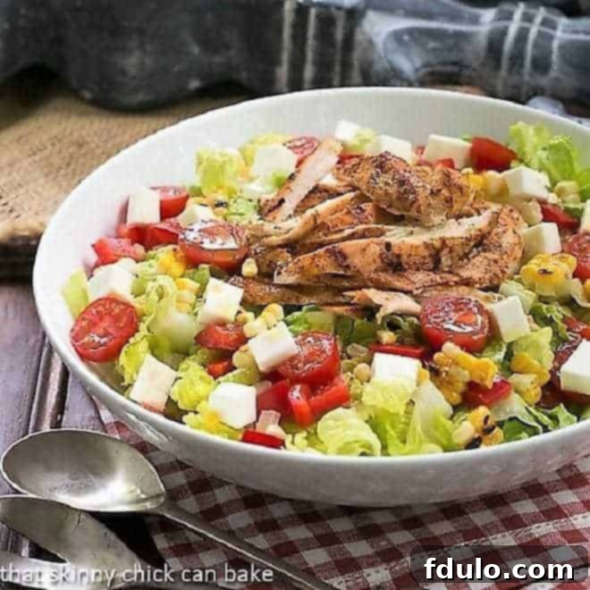 Southwestern Chicken Salad in a white ceramic salad bowl, ready to be served