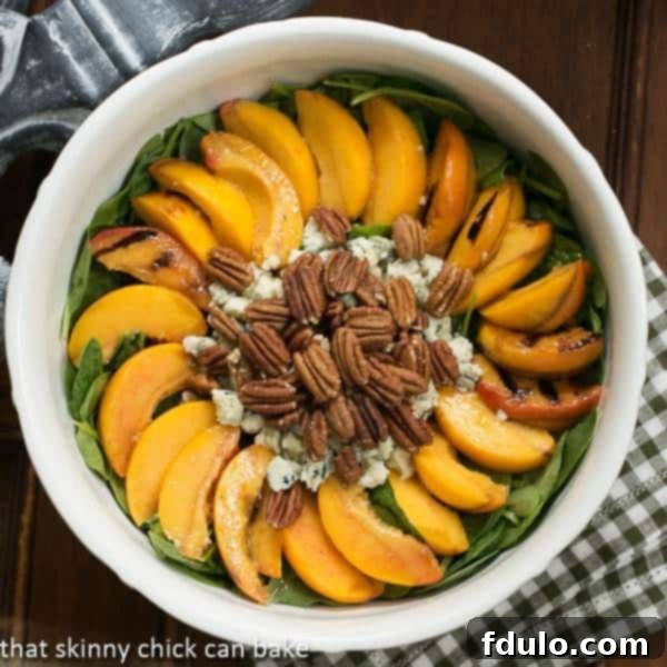 Spinach Salad with Grilled Peaches and Blue Cheese