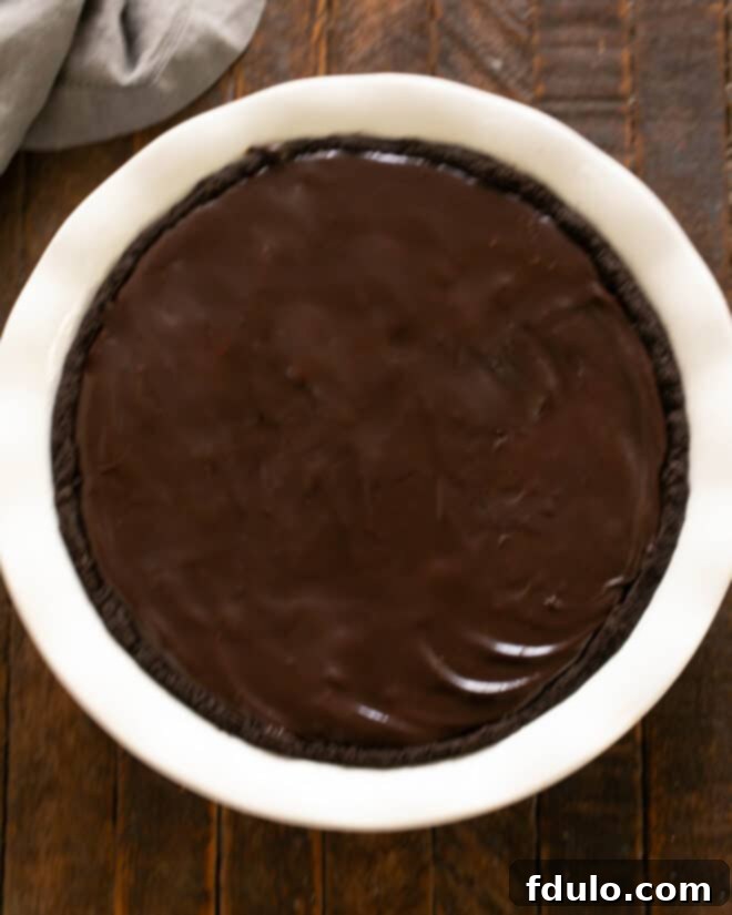 Step 4: Carefully spread a layer of fudge sauce over the frozen chocolate ice cream.