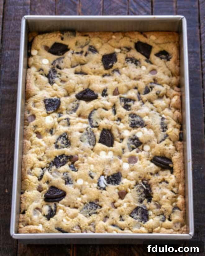 Ultimate Oreo Chocolate Chip Bars 9 Step 7: Baking the cookie bars in the oven.