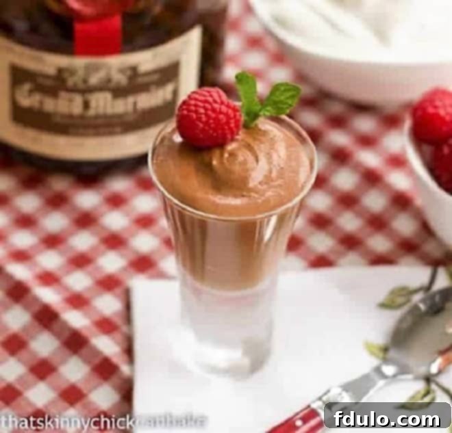 Decadent Grand Marnier Chocolate Mousse 2 Rich French Chocolate Mousse with Grand Marnier in a delicate cordial glass, showcasing its creamy texture.