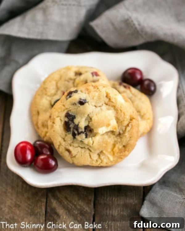 A star-studded cookie adorned with dried cranberries and white chocolate, infused with crystallized ginger, perfect for holiday gatherings.
