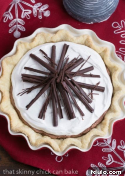An inviting overhead view of a Black Bottom Chocolate Mousse Pie, perfectly set on a charming red and white checkered cloth, highlighting its rich layers and elegant presentation.
