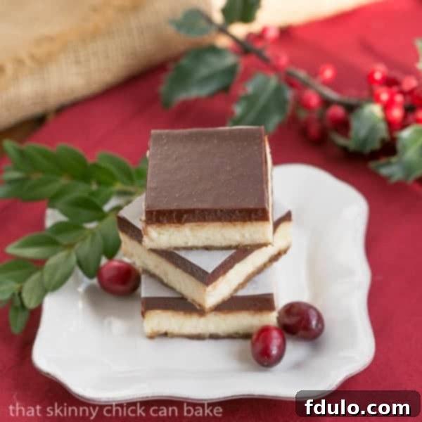 An irresistible close-up of a Ganache Topped Cheesecake Bar, showing its creamy layers and smooth chocolate glaze.