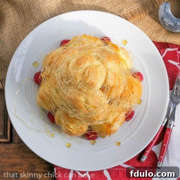 Lemon Cream Croquembouche viewed from above.