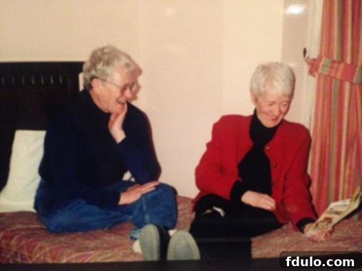 Mom sharing a joyful moment with her dearest sister, Martha, during their travels abroad, possibly in Italy, Russia, or Turkey.