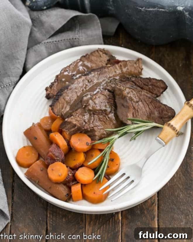 Overhead view of dutch oven beef brisket.