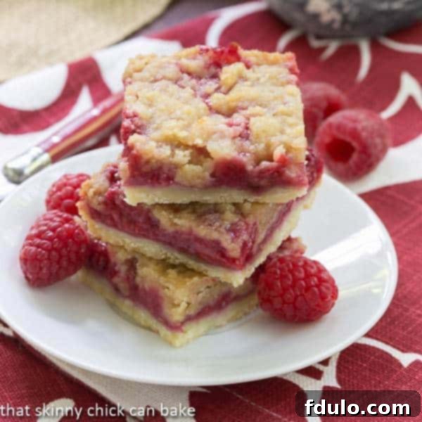 Delicious Raspberry Streusel Bars on a white plate, showcasing a perfectly baked crust and topping.