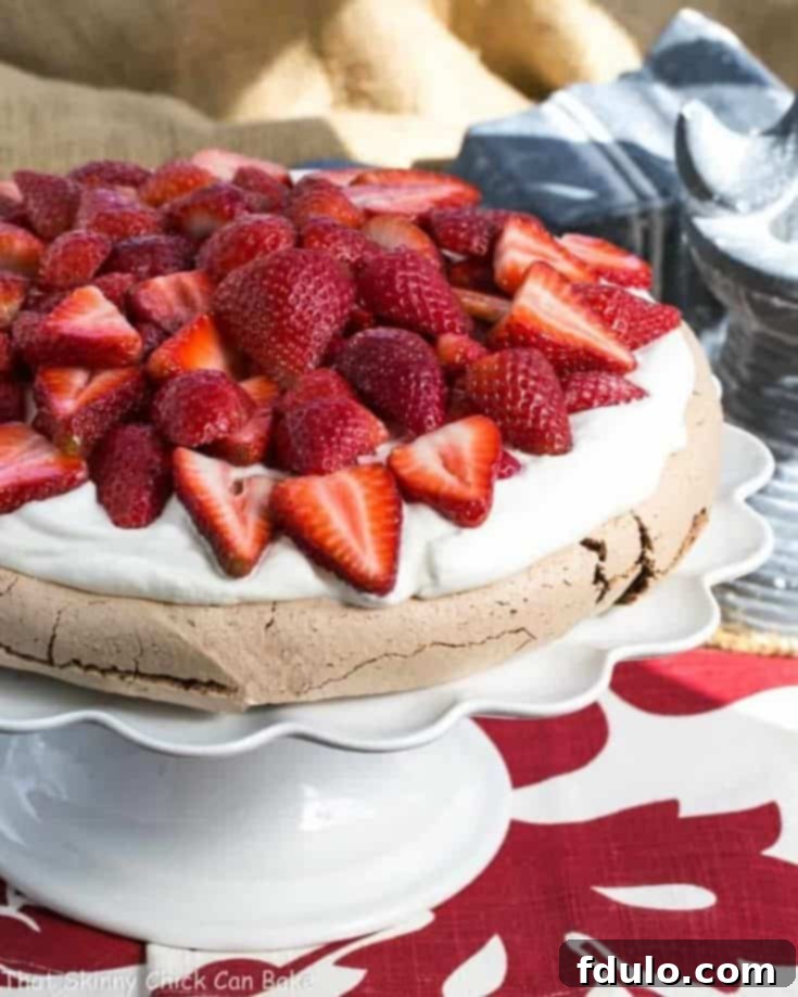 Velvet Chocolate Pavlova, Strawberry Crowned 3 Chocolate Pavlova Recipe