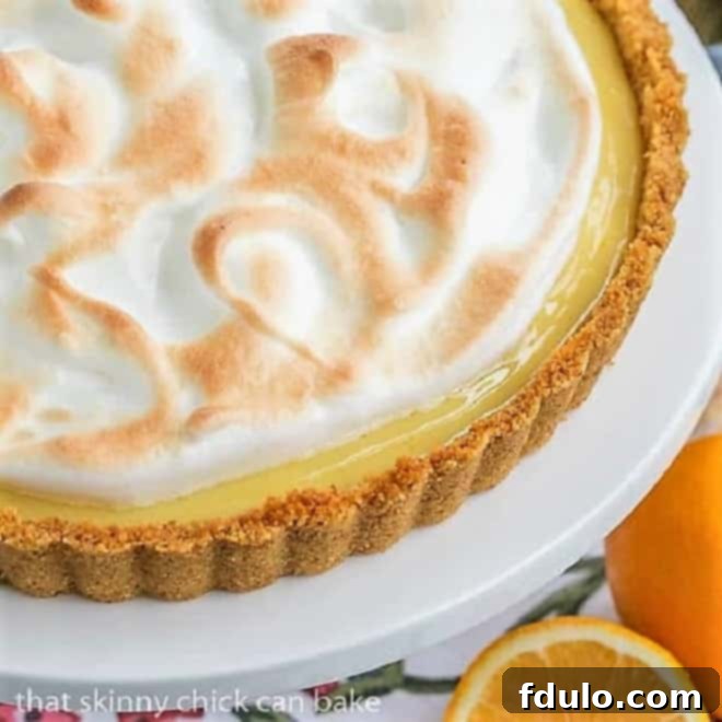 A close-up of the toasted meringue peaks on the Meyer Lemon Tart, highlighting its golden-brown tips and creamy white body.