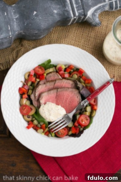 Next Day Beef Salad - Yesterday's roast beef plus whatever's in your fridge makes for a fabulous meal! Delicious Next Day Beef Salad with vibrant ingredients and a creamy dressing