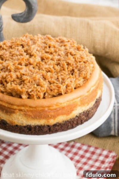 Samoa Cheesecake with a Coconut Caramel Topping