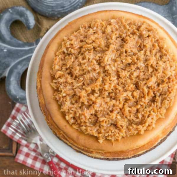 Samoa Cheesecake with a Coconut Caramel Topping