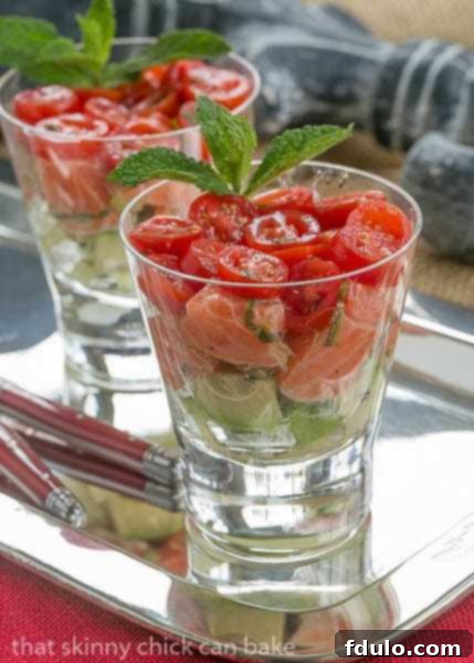 Close-up of Easy Salmon Tartare in a serving glass, highlighting the texture and freshness of ingredients.