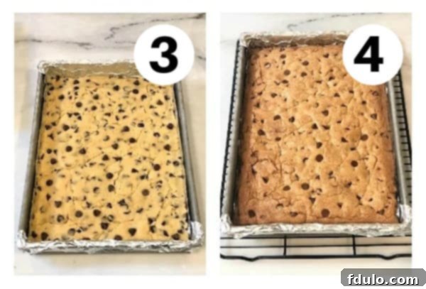 Process shot 3: Patting seams together. Process shot 4: Baked and cooled Brookie Bars ready to eat.