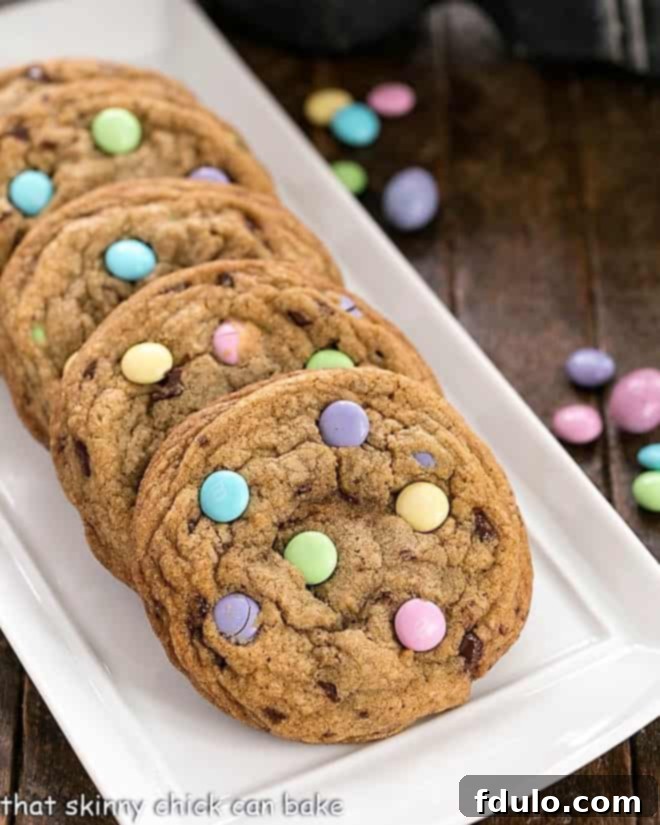 Brown Butter Easter Cookies - Marvelous Easter dessert to celebrate the holiday or use up that extra candy! Brown butter cookies speckled with pastel colored Easter M&M's, a perfect homemade treat for the holidays.