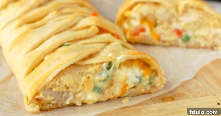 Chicken Pot Pie Crescent Braid, a fun and easier way to enjoy pot pie.