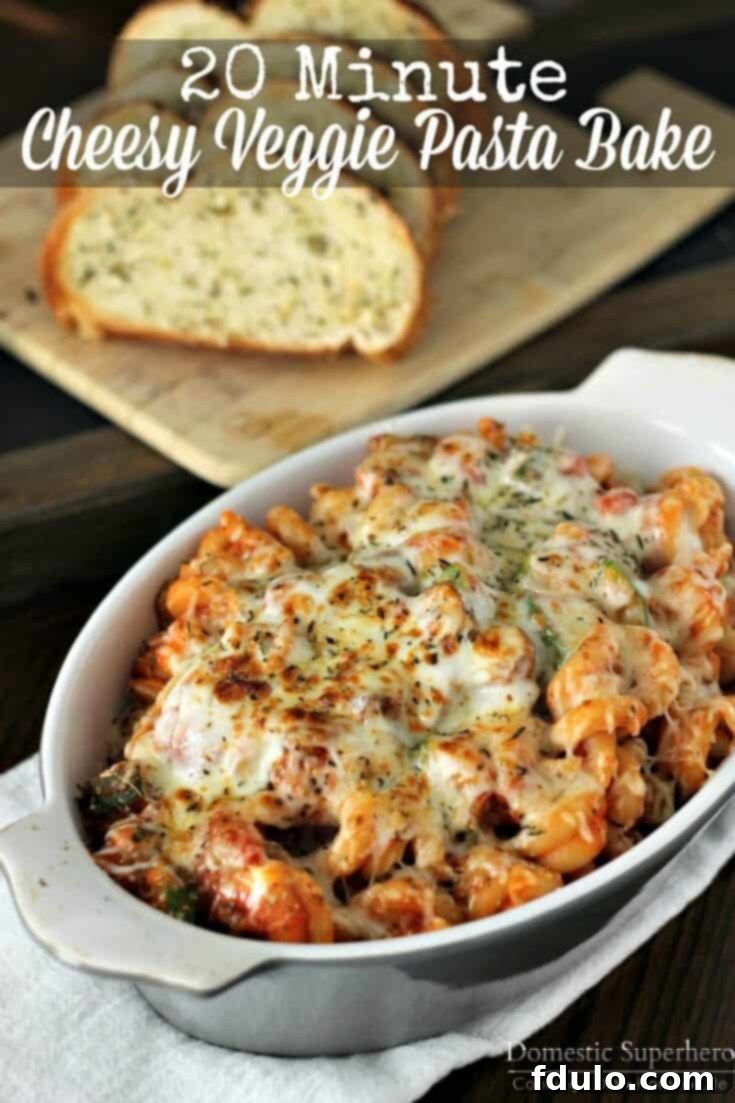Cheesy Vegetable Pasta Bake, a quick 20-minute meal loaded with fresh veggies and cheese.