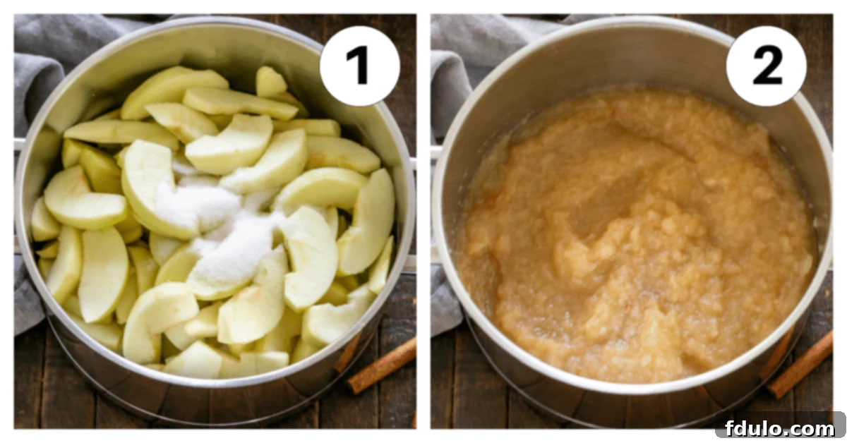 2 numbered photos showing how to make applesauce.