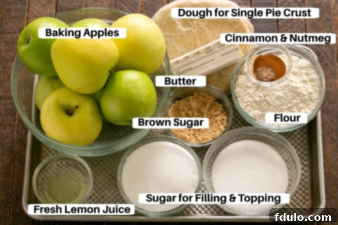 Traditional Dutch Apple Pie 2 Ingredients for Dutch apple pie on a sheet pan with labels.