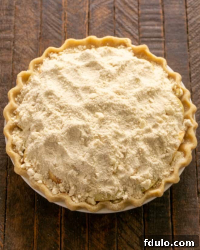 Traditional Dutch Apple Pie 7 Top pie with crumb topping and bake until apples are tender.