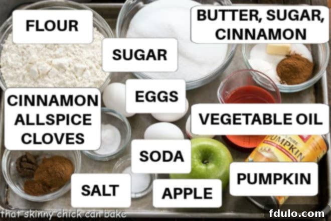 Pumpkin Bread with Apples labeled ingredients on a sheet pan.