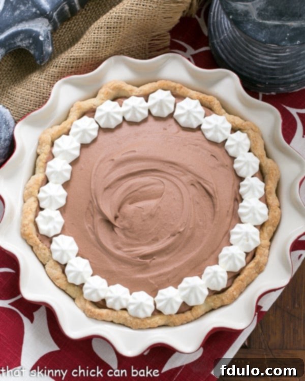 Classic French Silk Pie - A sublime, dreamy chocolate creation Classic French Silk Pie overhead view.