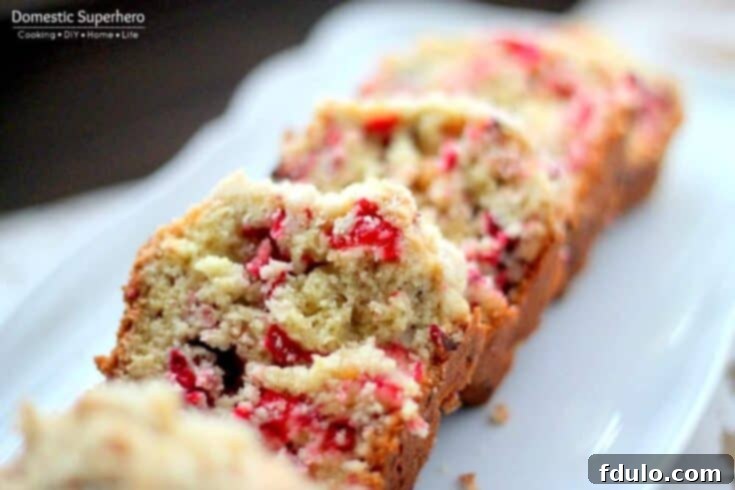 Cranberry Walnut Bread with a Crumble Topping slice