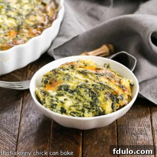 Cheesy Spinach Souffle in a ramekin