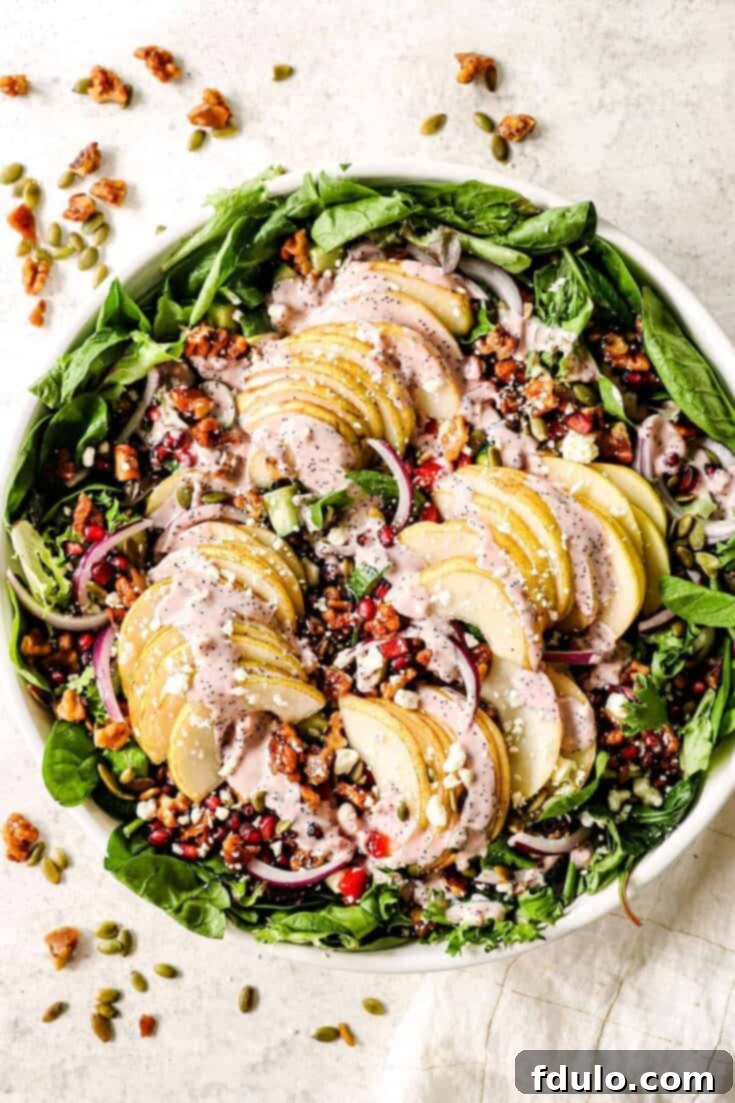 Pear Salad with a Creamy Pomegranate Dressing