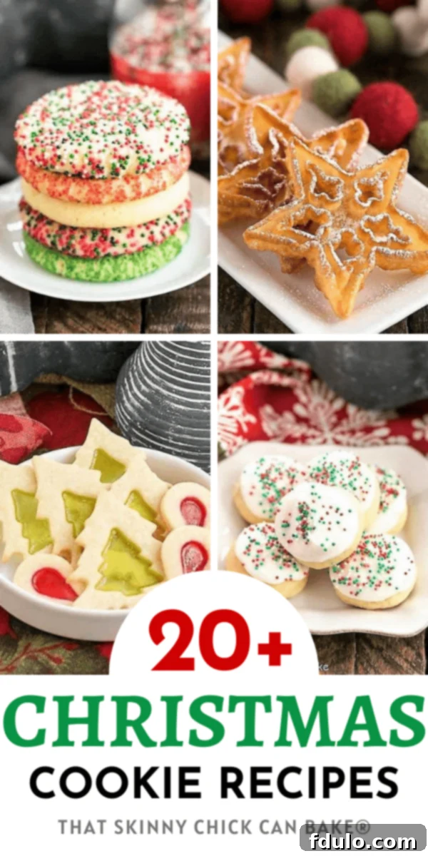 A festive photo collage showcasing three different types of delicious Christmas cookie recipes, perfect for a holiday cookie exchange. Includes cutout sugar cookies, ginger snaps, and chocolate chip variations.