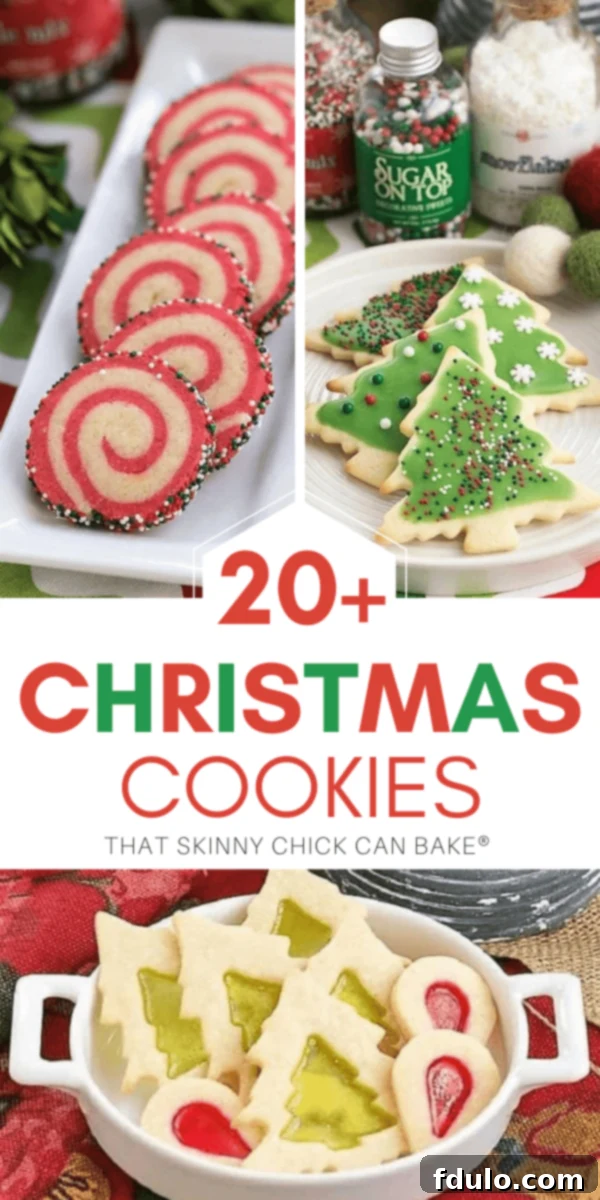 A festive collage of three different Christmas cookies, including sugar cookies, pinwheel cookies, and ginger snaps, perfect for holiday celebrations and cookie exchanges. Each cookie is tried and true, promising delicious results.